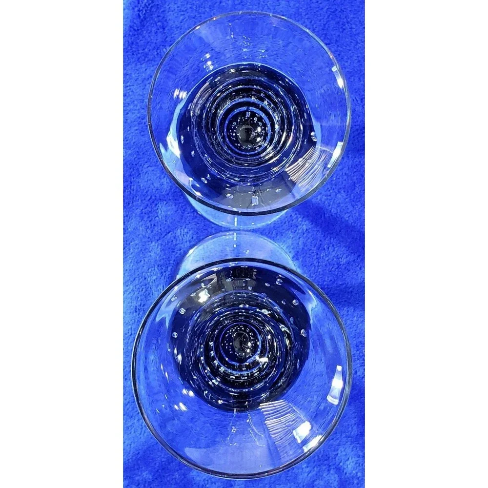 Beautiful Signed Clear Controlled Bubble Glass Trumpet Vase & Candle Holders